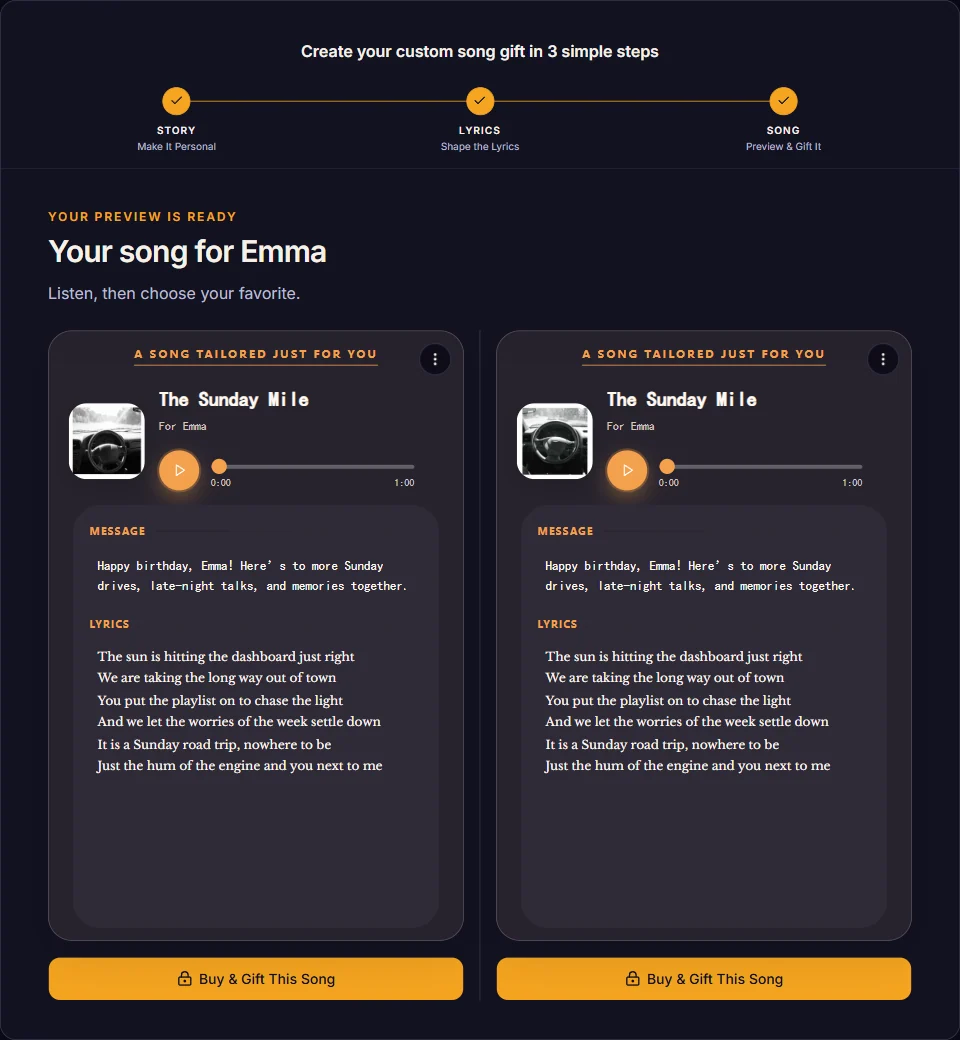 A complete custom song gift ready to share with a wife.