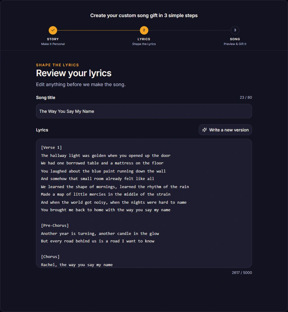 Reviewing The Way You Say My Name, with lyrics about Rachel and their first home.