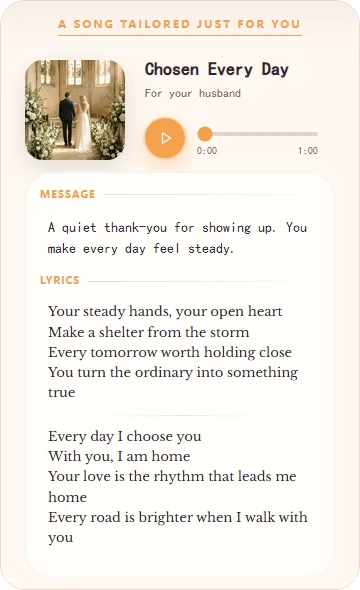 A custom song gift card made for a husband