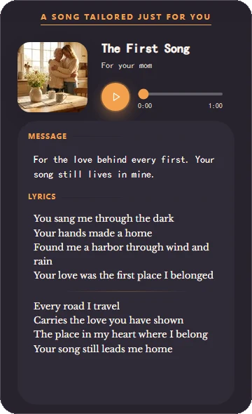 A complete custom song gift card made for a mom